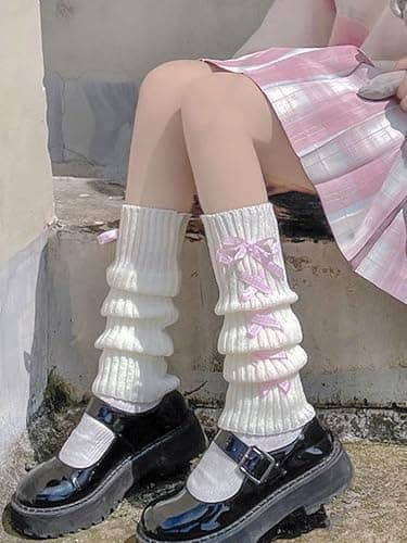 Sksshion Y2K 80s Leg Warmers for Women Bow Tie Rib Knit Leg Warmer Winter Boot Socks thumbnail 3