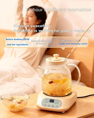 Electric Glass Teapot with Digital Display, Clear Ribbed Design, Temperature Control, Heating Base thumbnail 5