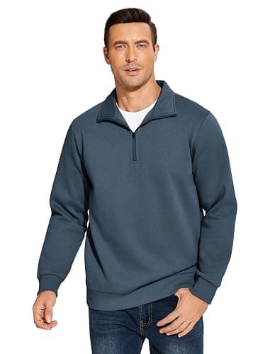 PINSPARK Men's Quarter Zip Pullover Sweatshirts Mock Neck Casual Long Sleeve Fall Winter Warm Fleece Cotton Sweatshirt thumbnail 7
