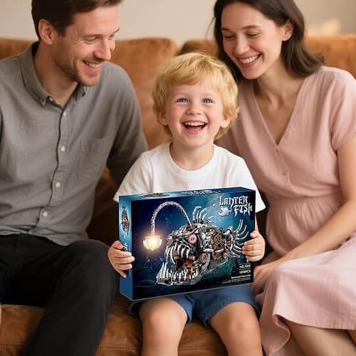 PLAYBRIX Mechanical Lantern Fish Building Sets for Adults, Compatible with Lego, Creative Ocean Animal Toy for Home Office Decor, STEM Gift for Boys 8-14 thumbnail 2
