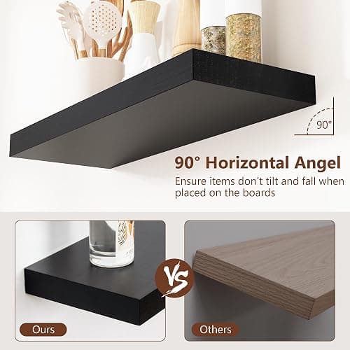 fuqing Floating Shelves for Wall - Black Wood Wall Shelves Set of 3 - Modern Style Wooden Shelves for Room Decor & Storage thumbnail 5