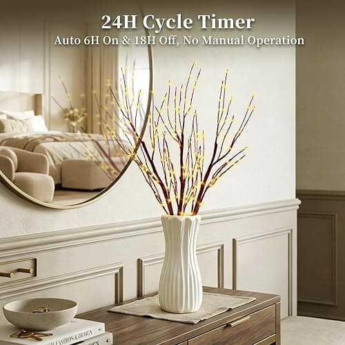 Lighted Brown Branches Lights Plug in with Timer 33IN 180 LED Lights, Twinkling Light Up Tree, DIY Flexible Willow Branches for Christmas Room Vase Decoration,Bedroom, Wedding, Party(Vase Excluded) thumbnail 5