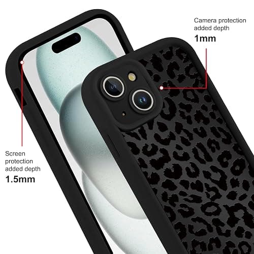 lioscre Cute Cheetah Print Phone Case for iPhone 15 Case 6.1", Aesthetic Luxury Black Leopard Pattern Design Cover Shockproof Soft Slim TPU Full Camera Lens Protective Funda for Women Girls thumbnail 4
