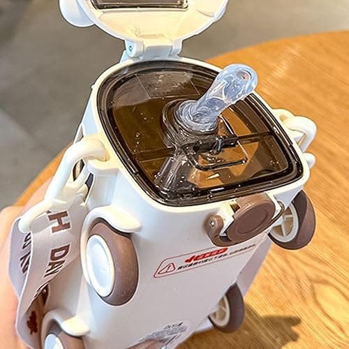 Portable Water Cup in Bus Shape, Water Cup in Bus Shape with Strap 16.9 Oz, 360° Leak-Proof Portable Water Bottle, Cute Cartoon Flip Top Straw Water Bottle for Kids, Sports Travel (White) thumbnail 6