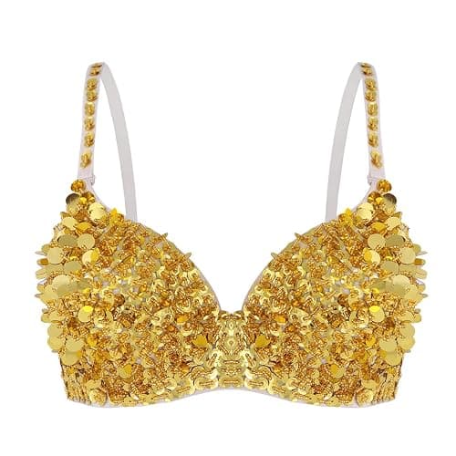 Sholeno Womens Shiny Sequins Glitter Underwire Push Up Bra Tops Belly Dance Costume thumbnail 4
