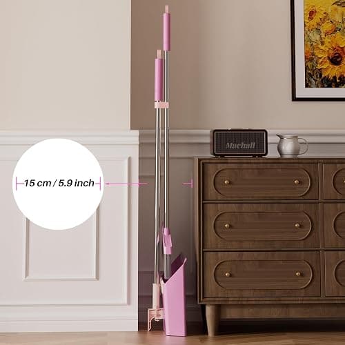 JOYMOOP Pink Broom with Dustpan Combo Set, Upright Stand Up Broom with Built-in Comb Teeth, Angle Broom for Home Kitchen Office Lobby, Pet Hair and Hardwood Floor Sweeping thumbnail 8