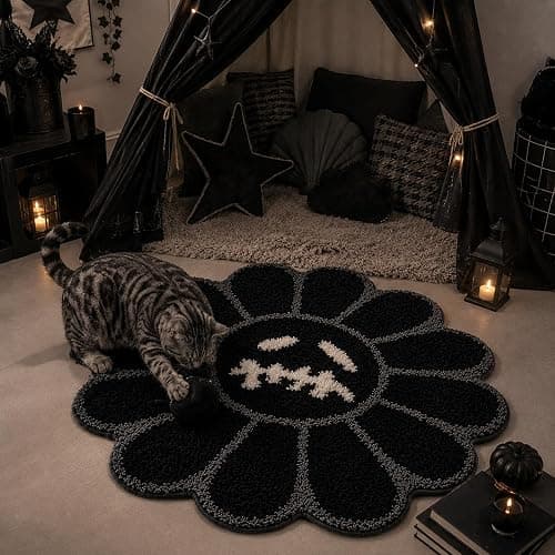 Shovagy Trippy Happy Face Rug Cool Rugs Graphic Design Tufted Bathroom Rugs | 3.3FT Black, Soft Absorbent, Non Slip Backing, Cool Rugs for Bedroom, Mens Room Decor Carpet, Halloween Gothic Skull Rug thumbnail 7