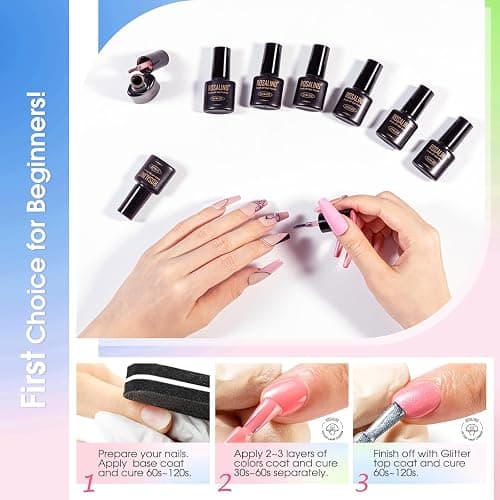 ROSALIND 100PCS Gel Nail Polish Set, 92 PCS Colors Gel Polish Set with 8 Bottles of Base and Glossy Matte Top Coat Starter Nail Set Suitable for All Seasons Gift for Women thumbnail 7