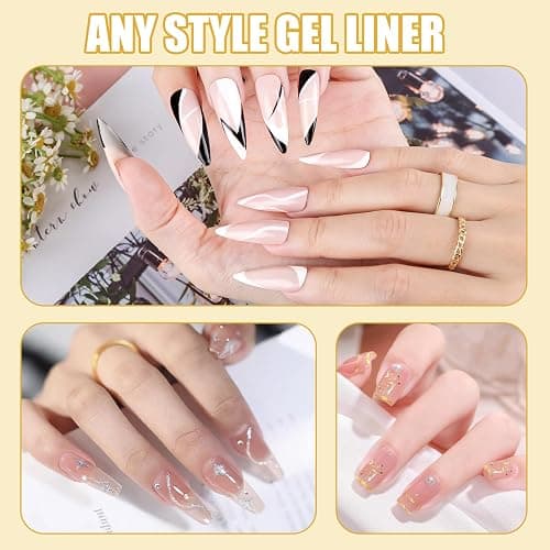 Gel Liner Art Polish Set 10ml, 4 Colors Black White Gold Silver Design Paint with Thin Brush in Bottle for Swirl/ Euphoria French Tips Manicure Painting DIY at Home thumbnail 4
