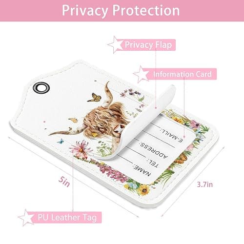 Cute Highland Cow Floral Gifts Luggage Tags for Suitcases,Funny 2 Pack Baggage Tag Label with Steel Loop for Girs Women,Animal Kids Luggage Tag Handbag School Bag Backpack Traveling Accessories thumbnail 4