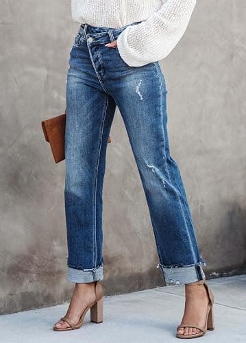 Womens Cargo Denim Jeans High Waisted Stretchy Flap Pocket Straight Leg Pants thumbnail 4