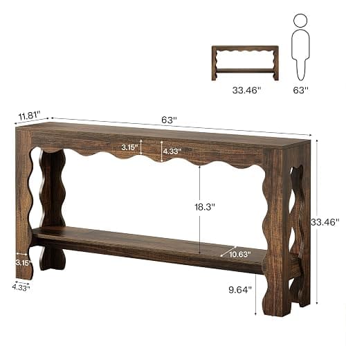 Tribesigns 63 Inch Entryway Table, Modern Rustic Entry Table with Scalloped Edge & Storage Shelf, Accent Narrow Long Sofa Table Behind Couch Console Tables for Entryway, Living Room, Dark Brown thumbnail 2