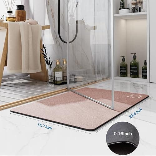 Diatomaceous Earth Bath Mat Rugs Quick Dry Super Absorbent Non Slip Rubber Bottom Thin Bathroom Mat Fit Under Door, Floor Rugs in Front of Bathtub,Shower Room,Sink,Washable, 15.7"x23.6", Blush Pink thumbnail 2