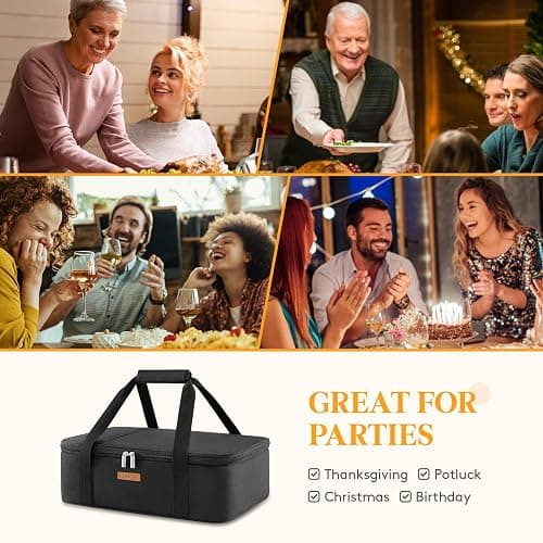 LUNCIA Insulated Casserole Carrier for Hot or Cold Food, Lasagna Lugger Tote for Potluck Parties/Picnic/Cookouts, Fits 9"×13" Baking Dish, Black thumbnail 7
