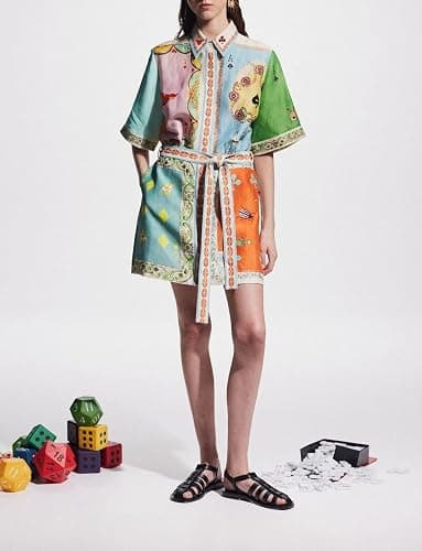 Colorful Dresses for Women Graffiti Dress Flower Dress 2024 Vintage Boho Tropical Dresses for Women Short Sleeve thumbnail 2