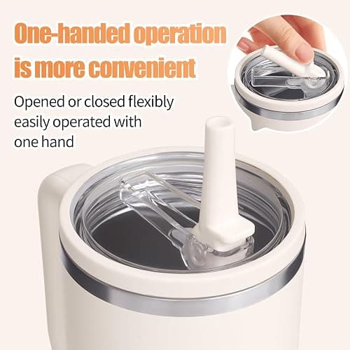2 Pack 40 oz Tumbler Flip Straw Leak Proof Lid Replacement Fit for Stanley Quencher,40 oz Tumbler Lid Replacement for Stanley Cup,No Spill Proof Straw Cover for Stanley Cup Accessories (Cream White) thumbnail 6