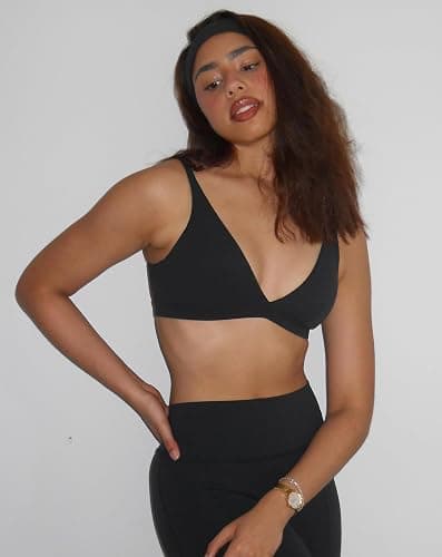 INGIA Womens Deep V-Neck Sports Bra Padded Low Impact Fitness Yoga Bra U Back Wireless Workout Bra Contour Crop Top thumbnail 6