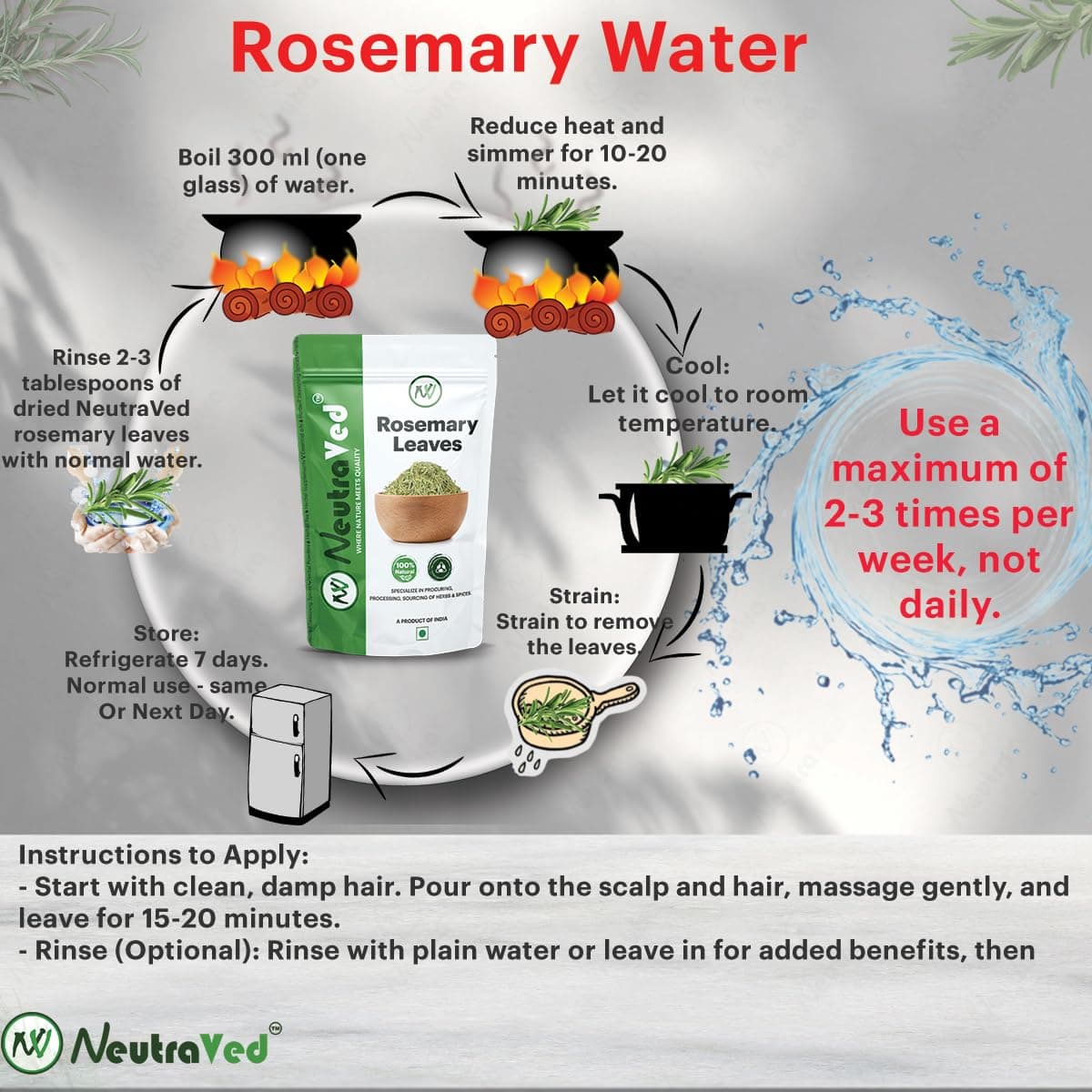 NeutraVed Rosemary Leaves Organic | Rosemary Dry Leaves Reduce Dandruff & Seasoning Food | Hair Growth, Stronger Strands & Natural Hair Nourishment, Food Grade | 50g thumbnail 3