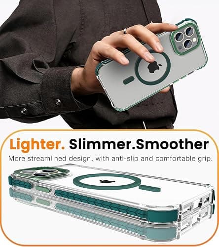 DEERLAMN Strong Magnetic Case for iPhone 14 Pro Max 6.7-Inch,[Compatible with Magsafe][Military Grade Drop Protection] Clear Slim Shockproof Protective Phone Cover-Transparent+Green thumbnail 7