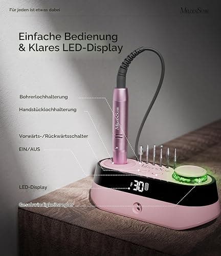 MelodySusie Professioneller Tisch-Nagelfräser SC320A für Nageldesigner | 30.000 U/min, Wiederaufladbar, LED-Anzeige, Aufsatzhaltern, zum Nageldesign & Gel-Entfernung, für Salon thumbnail 2