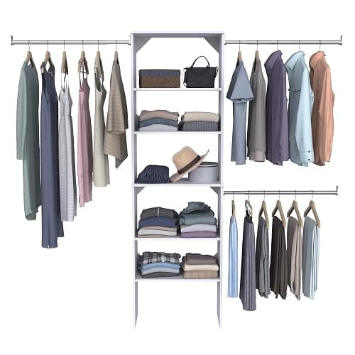 ClosetMaid SuiteSymphony Wood Closet Organizer Starter Kit Tower and 3 Hang Rods, Shelves, Adjustable, Fits Spaces 5 – 10 ft. Wide, Pure White, 25" thumbnail 4