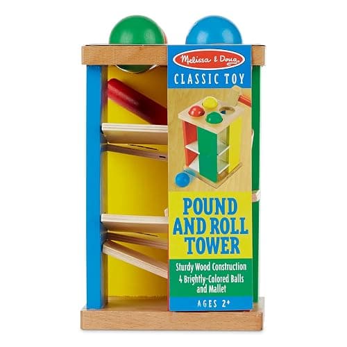 Melissa & Doug Deluxe Pound and Roll Wooden Tower Toy with Hammer, White thumbnail 3