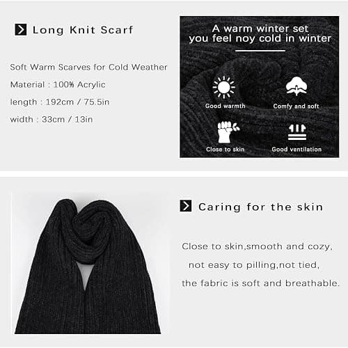 Womens Winter Knit Warm Hat Beanie Long Scarf Touch Screen Gloves Set Skull Caps Neck Scarves for Women thumbnail 5