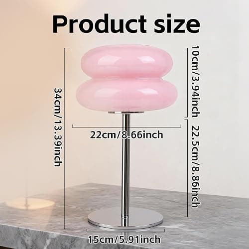 WELAISA Table Lamp for Bedroom,Mid Century Modern Lamp for Nightstand, Dimmable Retro Egg Tart Bedside Small Lamps,Unique Home Mushroom Decor Aesthetic Cute Table Lamps nightstand lamp (Pink) thumbnail 2