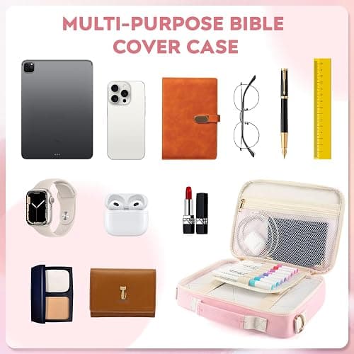 Bible Cover Case for Women Grils, Preppy Bible Bag with Adjustable Shoulder Strap, Waterproof Bible Carrying Tote Bags Holder for Bible Study Supplies Accessories & Christian Gifts (Light Pink) thumbnail 8