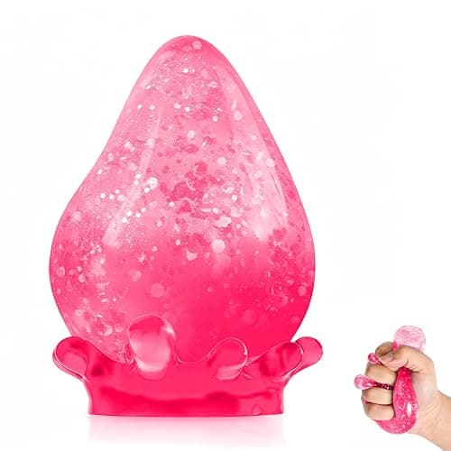 Water Drop Squishy Stress Ball, Soft Glitter Drop Squishy Fidget Stress Ball to Stretch, Squeeze, New Slow Rise Relief Fidget for Anxiety Stress (Pink) - Image 1