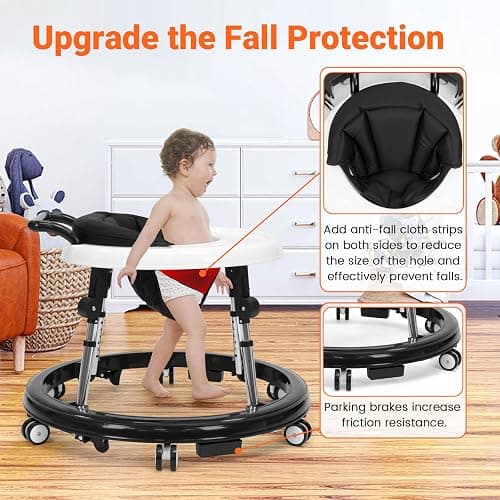 Baby Walker Foldable with 9 Adjustable Heights, Baby Walker with Wheels Portable, Infant Toddler Walker for Baby Boy Girls 6-18 Months (Black) thumbnail 3