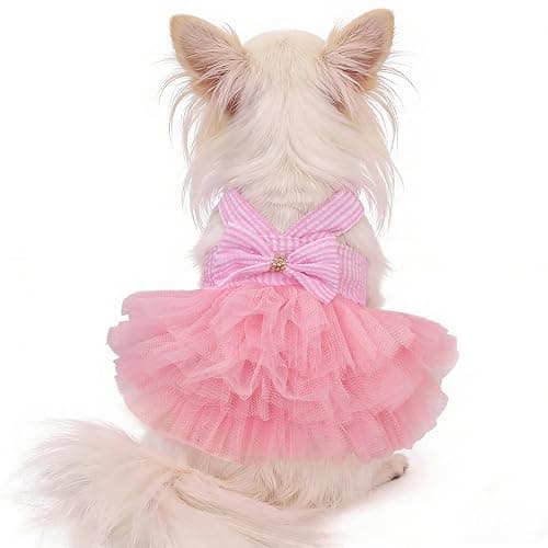 SIMCAPY XXS Dog Clothes Girl, Female Dog Dresses for Small Dogs Girl, Pink Dog Tutu Dress, Sweet Puppy Princes Skirt with Dog Bowknot Clips, Spring Summer Pet Apparel for Toy Poodle Chihuahua Yorkie thumbnail 3