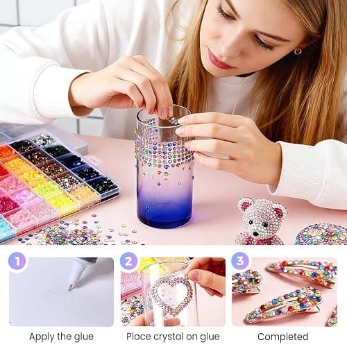 Colorful DIY Resin Rhinestone Kit for Bedazzling, Resin Jelly Rhinestones for Bedazzling, Multicolor 3mm Flatback Gems for Diamond Art 3Pcs B7000 Jewelry Glue for Bedazzled Nail Art （30000） thumbnail 6
