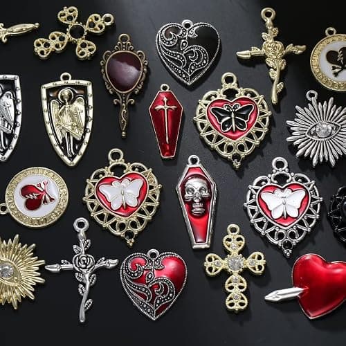 YEYULIN Baroque 64pcs Assorted Gold Black Red Rose Skull Enamel Charms Coffin Cross Halloween Charm Pendant DIY for Earrings Necklace Bracelet Jewelry Making and Crafting thumbnail 4