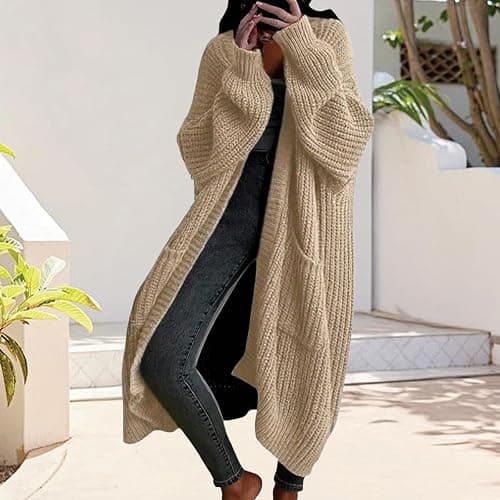 ZWRXW Womens Long Cardigan Sweaters Chunky Cable Knitted Open Front Cardigans Oversized Fall Winter Sweater Coat Outwear thumbnail 2