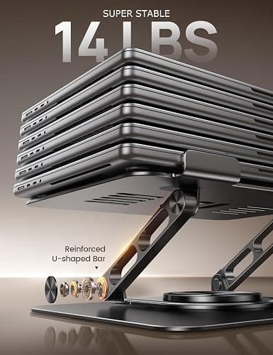 Lamicall Adjustable Laptop Stand for Desk - 360 Rotating Base Ergonomic Computer Stand, Aluminum Laptop Riser for Mothers Day fits MacBook Neo Air Pro, HP, Office Desk Accessories (10-17.3'') - Black thumbnail 5