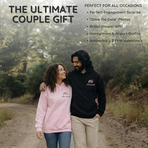 Custom MR MRS Embroidered Hoodie - Couple Matching with Name for Anniversary Wedding Engagement Christmas thumbnail 6