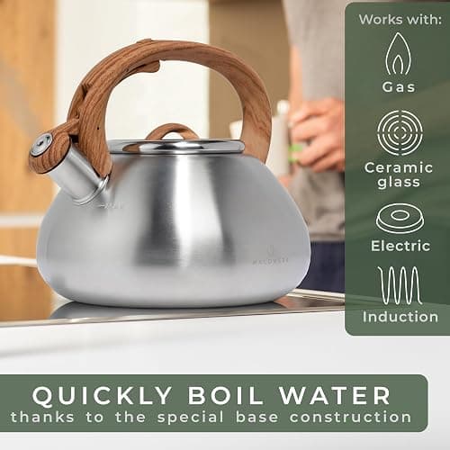 WALDWERK Tea Kettle Stovetop (2.4 Quart) - Teapot for Stovetop - also for Induction and Gas Stoves - Stainless Steel Tea Kettle - Whistling Tea Kettle for Stove Top thumbnail 3