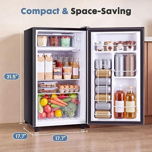 DUMOS 3.2 Cu.Ft Mini Fridge with Freezer, Single Door Refrigerator with Adjustable Thermostat, Compact Small Fridge for Bedroom, Office, Dorm, Black, Single Door thumbnail 2
