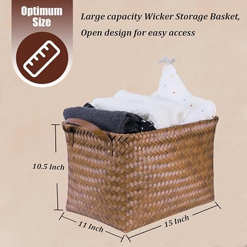 BROWNLILY Handwoven Clothes Basket Laundry Hampers Large Wicker Storage Baskets for Shelves Blankets Closet Storage Bins Car Bedroom Bathroom Organizers and Storage Bath (Pack of 4, Brown) thumbnail 2