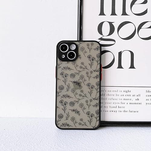 NITITOP Compatible with iPhone 13 Mini Case Cute Aesthetic Floral Flower Leaves Black Pattern Matte Clear Women Girl Full Camera Lens Slim Hard PC Shockproof Pritective Cover - Flower Leaves - Flower Leaves - iPhone 13 Mini thumbnail 4