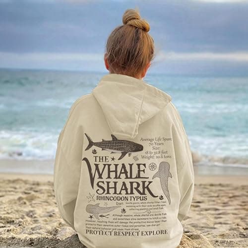 Lubpow Cute Hoodies for Women Ocean Whale Shark Hoodie Aesthetic Animal Graphic Sweatshirts Casual Fleece Pullover Tops thumbnail 4