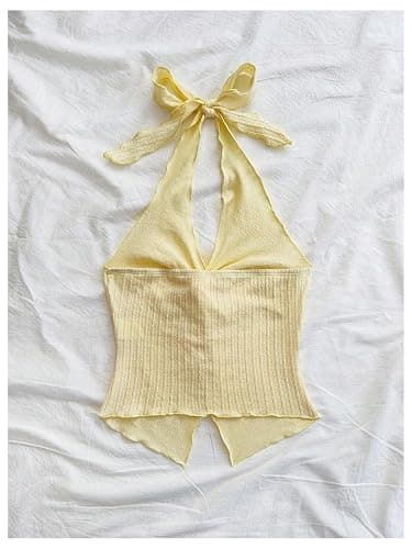 SHENHE Women's Twist Front Tie Halter Neck Split Hem Backless Summer Going Out Crop Top thumbnail 4