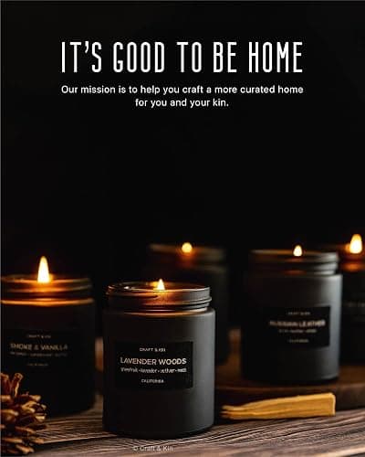 Craft & Kin Scented Black Candles for Men | Premium Smoke & Vanilla Scented Candles | Long Lasting Candle with 45 Hour Burn Time, 7.6oz thumbnail 5