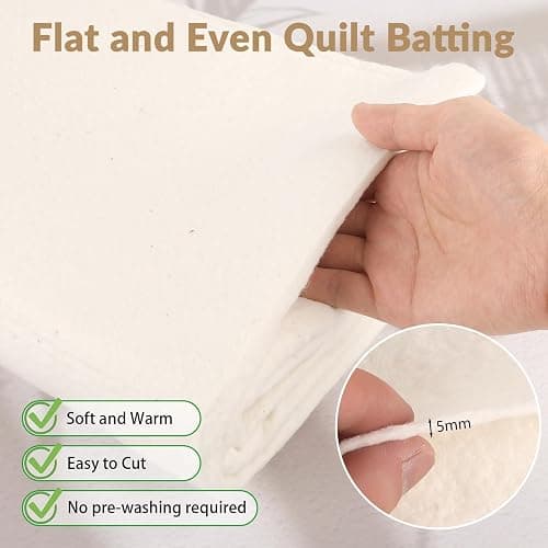 47" x 59" 100% Natural Cotton Quilt Batting, Breathable Crib Size Batting | 200 g/m², Lightweight, for Quilting Potholders, Needle Friendly Seamless Filling for Sewing Crafts thumbnail 4