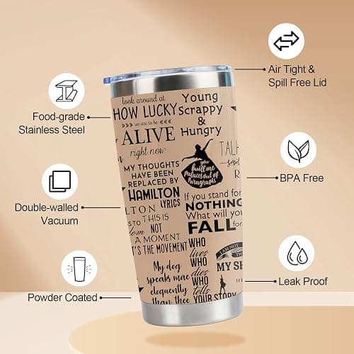 LLKJHGE Musical Lover 20oz Stainless Steel Insulated Tumbler with Lid and Straw Musical Merchandise Theater Fans Gift Musical Inspired Gift for Women Teen Girls Daughter Son (Hamil) thumbnail 4