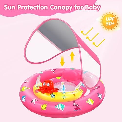Baby Pool Float with Canopy, Inflatable Baby Swim Float with UPF50+ Sun Protection, Toddler Infant Pool Float with Toy Play Console Adjustable Safety Seat for Kids Girls Boys Aged 6-36 Months thumbnail 2