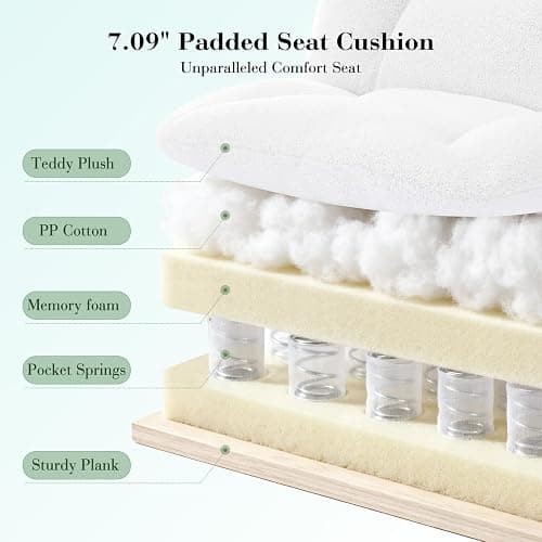 shipborne Cross Legged Office Chair, Thick Cushioned Criss Cross Chair with Wheels, Wide Seat Armless Office Chair, Height Adjustable Swivel Vanity Chair for Home and Office, White thumbnail 3