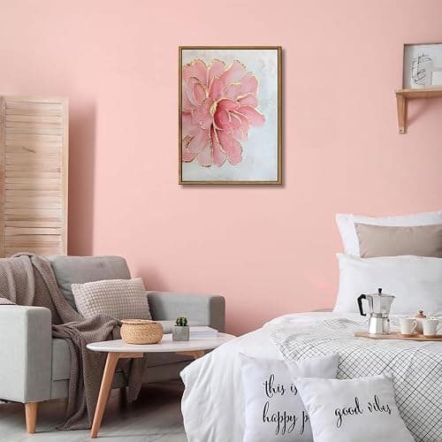 Framed Pink Peony Flower Canvas Wall Art Modern Pink and Gold Floral painting Decor Pictures Abstract flowering Posters Prints for Corridor Living Classroom Bedroom Woman Room Decoration thumbnail 4