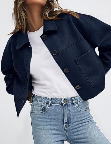 PRETTYGARDEN Women's Faux Suede Cropped Jacket Casual Lightweight Fall Fashion 2026 Winter Coats Outerwear Trendy Clothes thumbnail 4